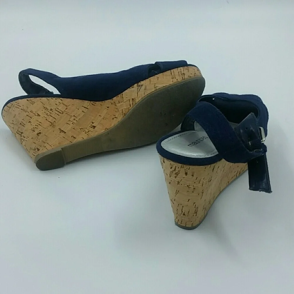 MAURICES l Navy Canvas Cork Peep Toe Wedge